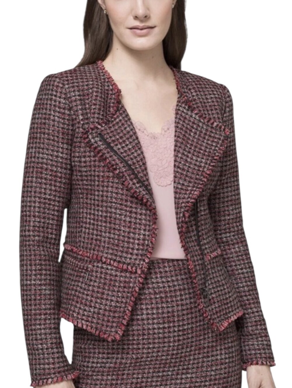 White House Red Tweed Fringe Moto Style Career Peplum Office Siren Blazer Sz 2
